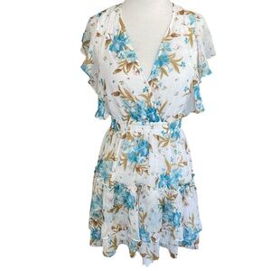 Charles Henry - Floral Print Faux Wrap Minidress - Size S V-Neck Ruffle Dress